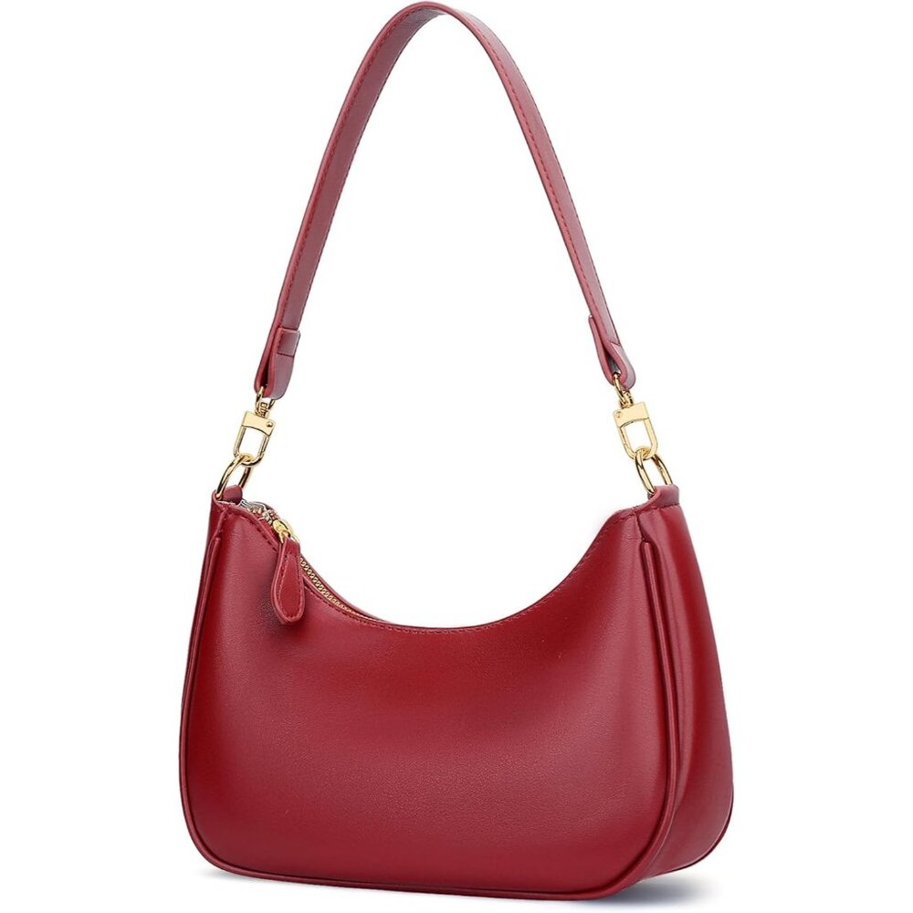 Women's Red PU Leather Gold Chain Strap Underarm Zipper Pouch Hobo Purses